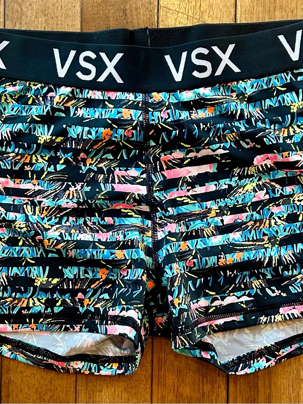 VSX Black Multicolor Striped Floral Bike Shorts